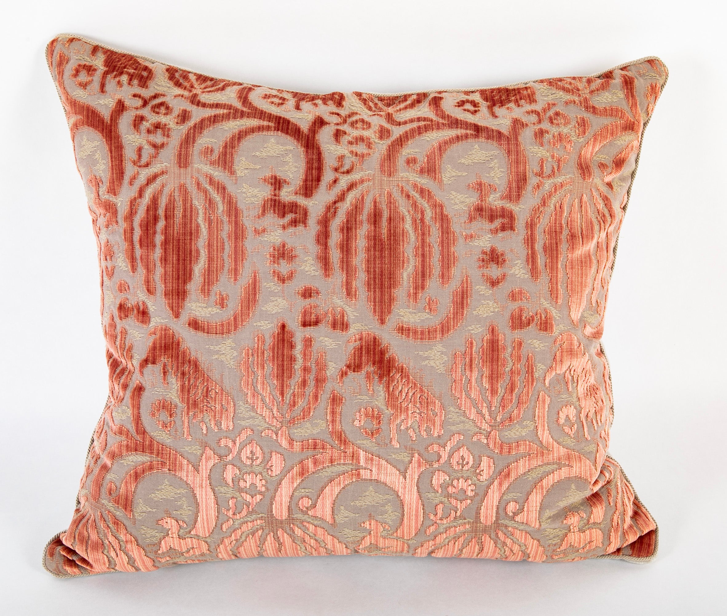 Bevilacqua Fabric Antique Pinkish Caccia ( Cut Velvet ) Pattern Pillow