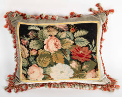Victorian Needlework Pillow with Silk Backing
