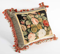 Victorian Needlework Pillow with Silk Backing