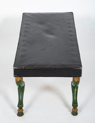 A Black Leather and Painted Bench
