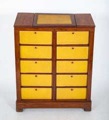 19th Century French Mahogany Cabinet with Yellow Leather Drawers