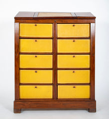 19th Century French Mahogany Cabinet with Yellow Leather Drawers