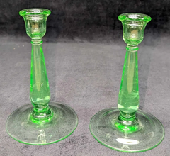 A Pair of Uranium Glass Candlesticks
