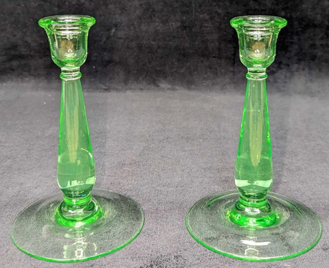 A Pair of Uranium Glass Candlesticks