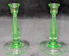 A Pair of Uranium Glass Candlesticks
