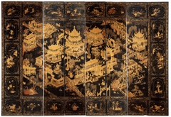 Early 19th Century Chinese Qing Dynasty Black Lacquer Screen