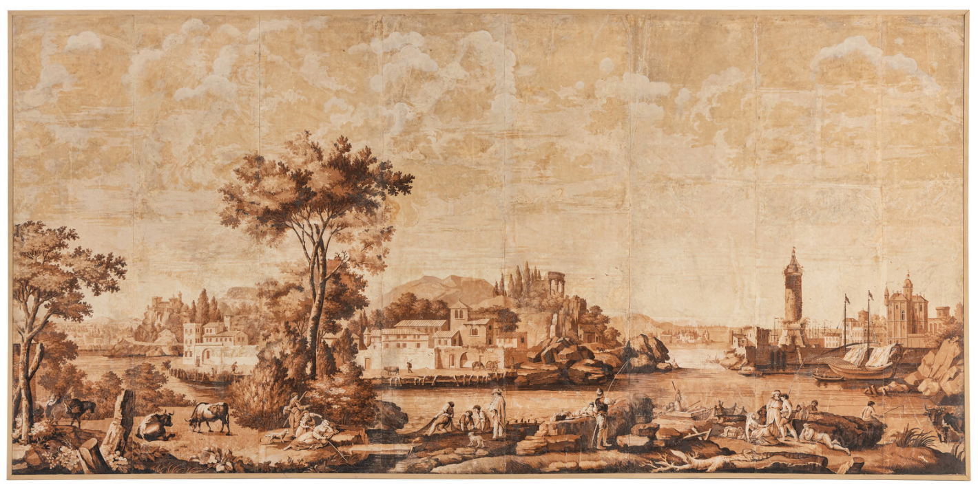 A French Scenic Wallpaper Depicting Palazzo Vinadio