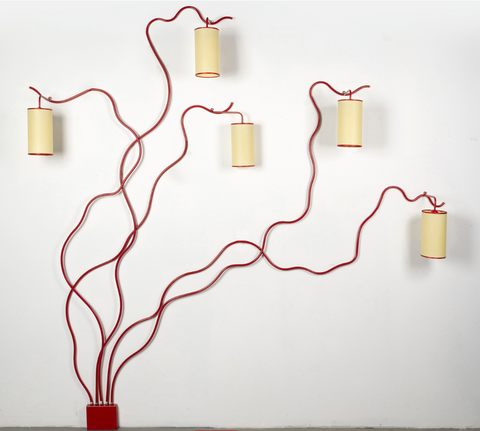 After Jean Royère 'Liane' Wall Light in Enamelled Metal and Paper Shades