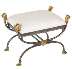 Wrought Iron Curule Bench with Gilt Lion Motif
