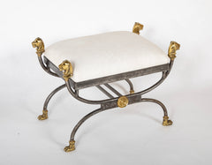 Wrought Iron Curule Bench with Gilt Lion Motif
