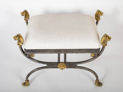Wrought Iron Curule Bench with Gilt Lion Motif