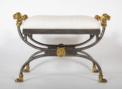Wrought Iron Curule Bench with Gilt Lion Motif