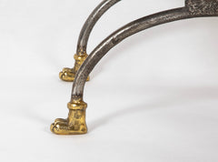 Wrought Iron Curule Bench with Gilt Lion Motif