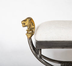 Wrought Iron Curule Bench with Gilt Lion Motif