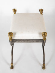 Wrought Iron Curule Bench with Gilt Lion Motif