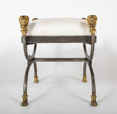 Wrought Iron Curule Bench with Gilt Lion Motif