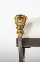 Wrought Iron Curule Bench with Gilt Lion Motif