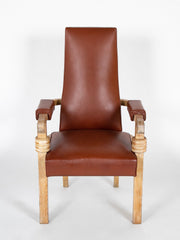 French Cerused Oak & Leather Armchair by Charles Dudouyt