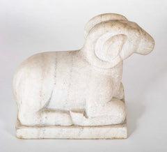A Pair of Early 20th Century Carved Stone Rams