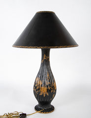 A Chinoiserie Fluted Teardrop Wood Table Lamp