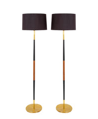 A Pair of Mid-Century Scandinavian Brass & Teak Floor Lamps