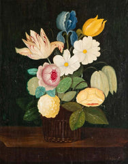 Oil on Canvas Still Life of Flowers in a Vase by French Artist Charles Riviere