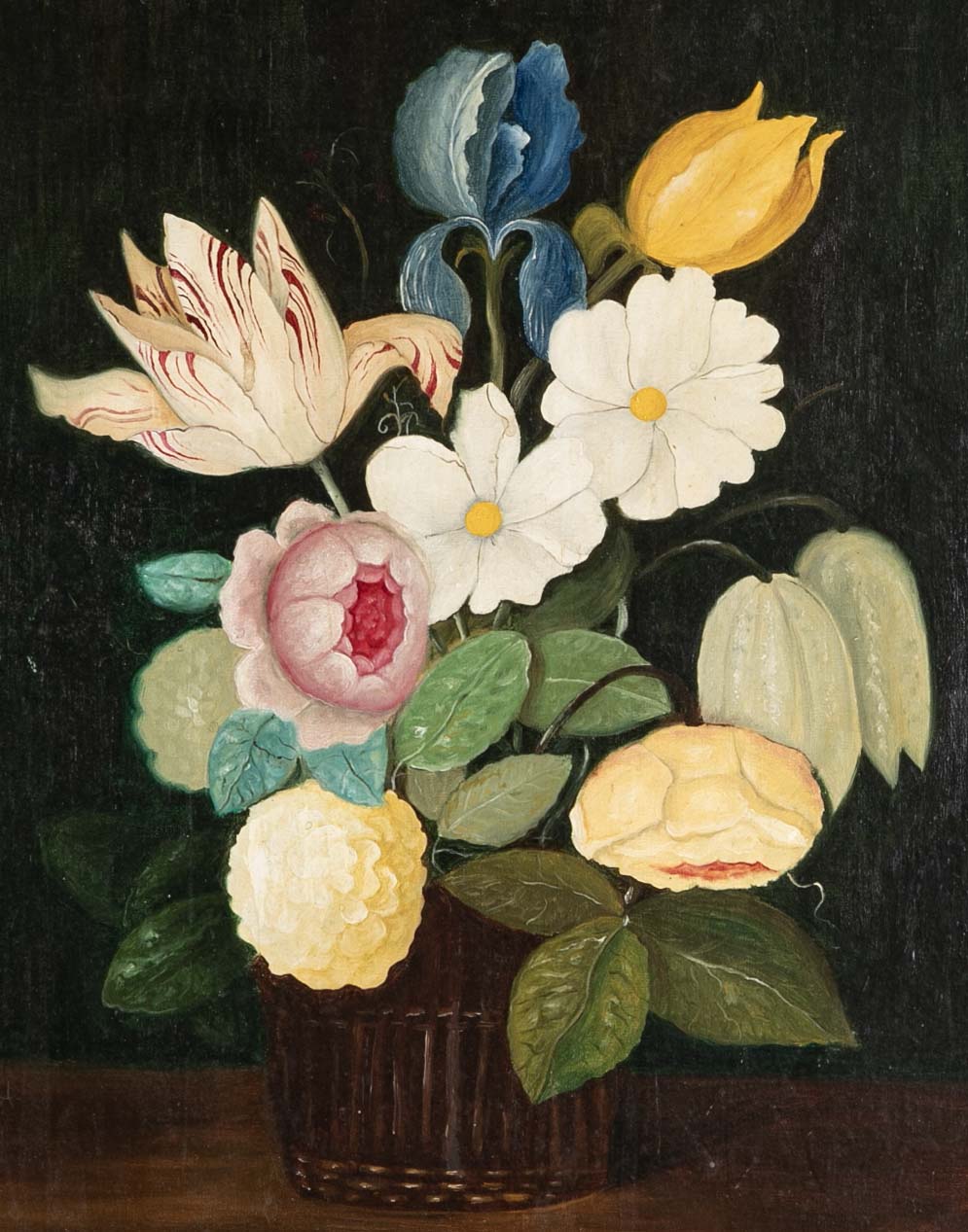 French Still Life of Flowers with Oil on Canvas by C. Riviere