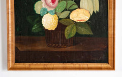 Oil on Canvas Still Life of Flowers in a Vase by French Artist Charles Riviere