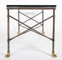 Pair of Wrought Iron & Bronze Tables with Beveled Glass Tops