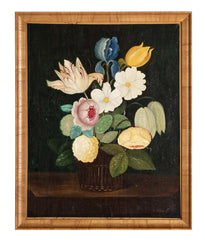 Oil on Canvas Still Life of Flowers in a Vase by French Artist Charles Riviere