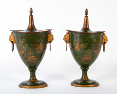 Pair of English Regency Painted Tole Chestnut Urns