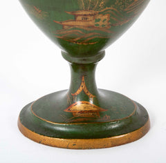 Pair of English Regency Painted Tole Chestnut Urns