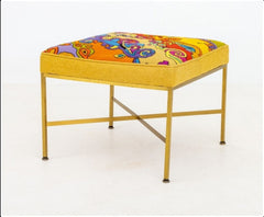 A Paul McCobb for Calvin 'X' Base Brass Stool with Unique Period Upholstery