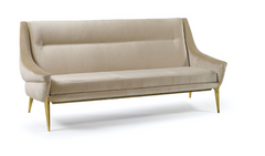 Charles Ramos Gold Anodized Aluminum Base Champagne Velvet Sofa
