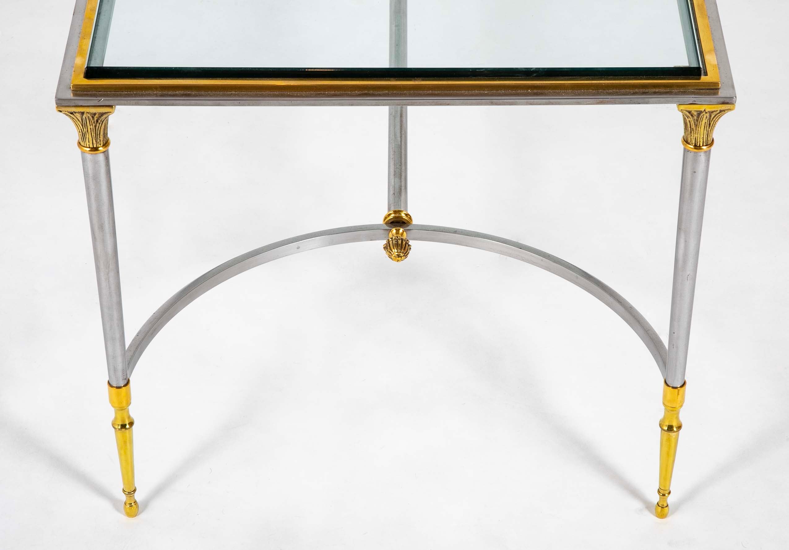 A Maison Charles Style Stainless Steel and Gilt bronze Coffee Table