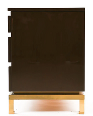 Guy Lefevre for Maison Jansen Three-Drawer Dark Brown Lacquered Commode with Brass Base