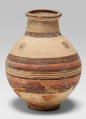 Cypriot Slip-Glazed Terracotta Wine Jug, Bichrome Ware with Horizontal Band Decoration and Concentric Circle Motifs