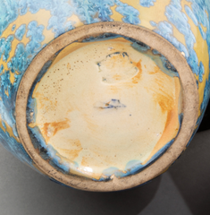 Pierrefonds Art Pottery Vases, Blue Crystalline Glaze on Golden Brown Ground