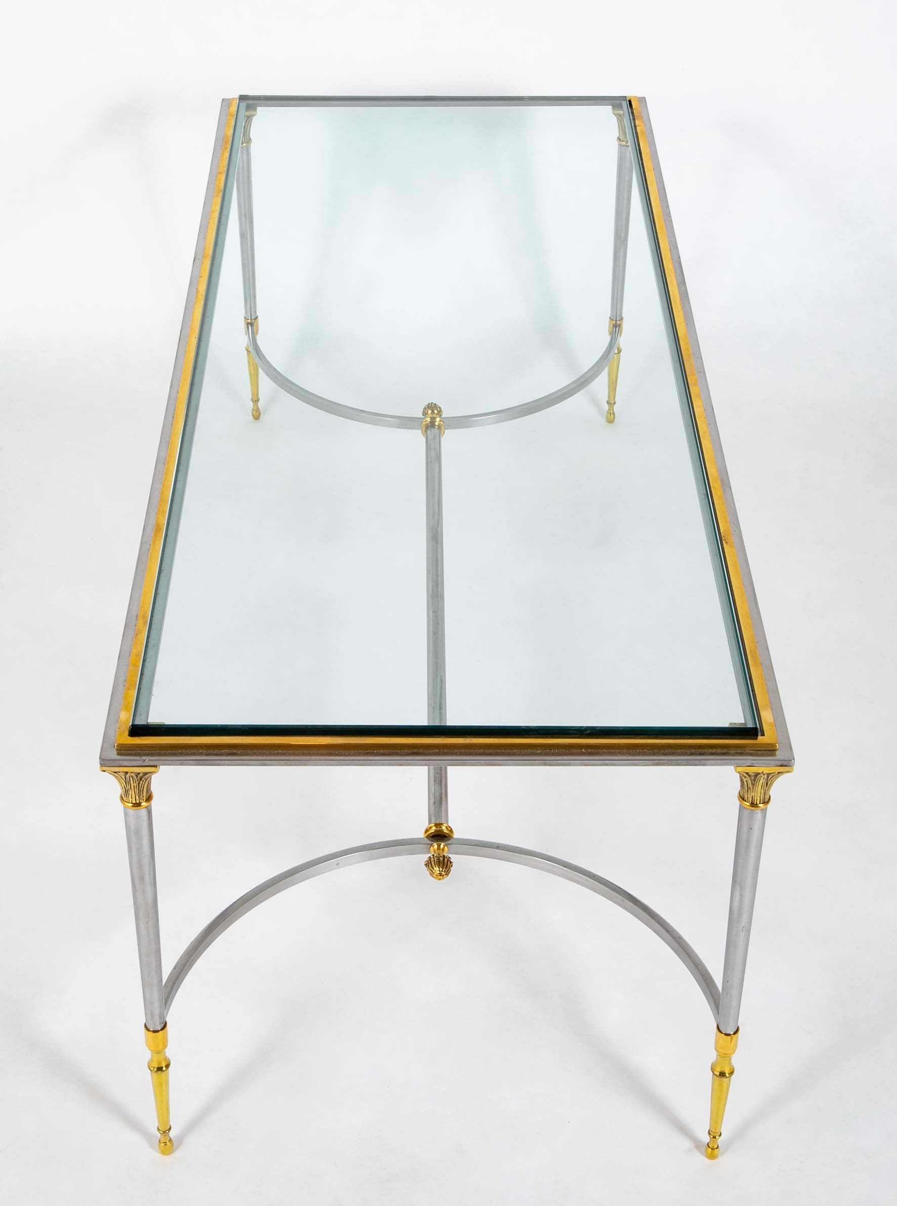A Maison Charles Style Stainless Steel and Gilt bronze Coffee Table