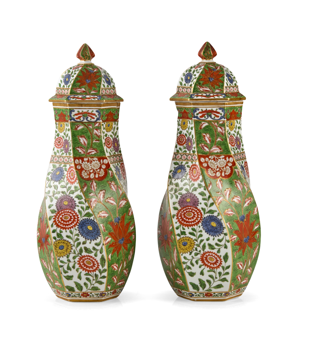 A English Porcelain Twisted Hexagonal Lidded Vase
