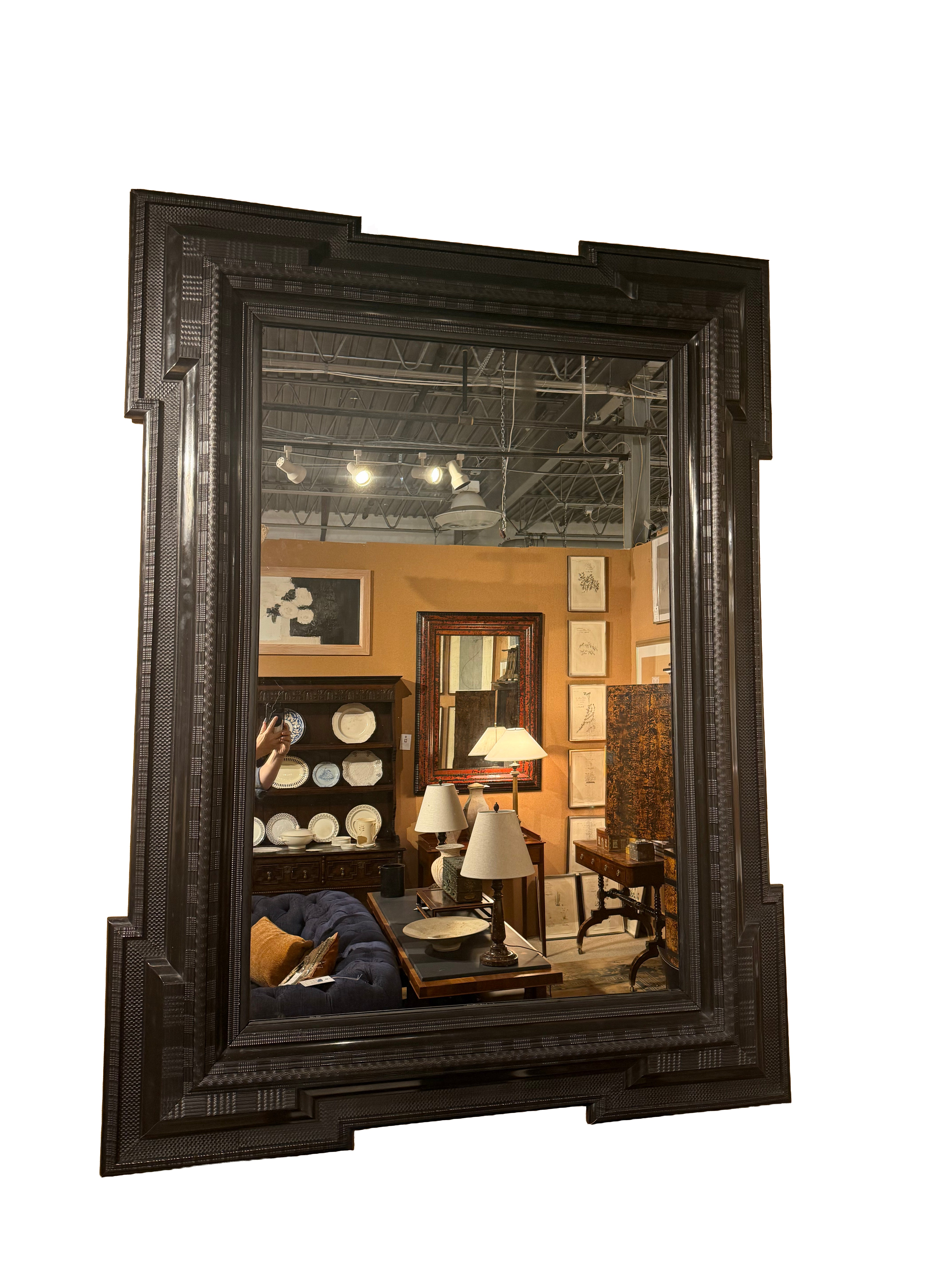 Monumental Dutch Ebonized Ripple Carved Frame