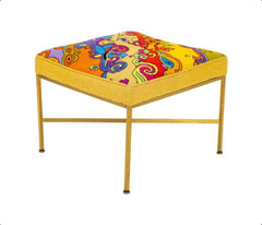 A Paul McCobb for Calvin 'X' Base Brass Stool with Unique Period Upholstery
