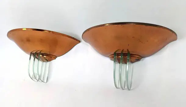 Pair of French Art Déco Style Copper and Crystal Wall Sconces