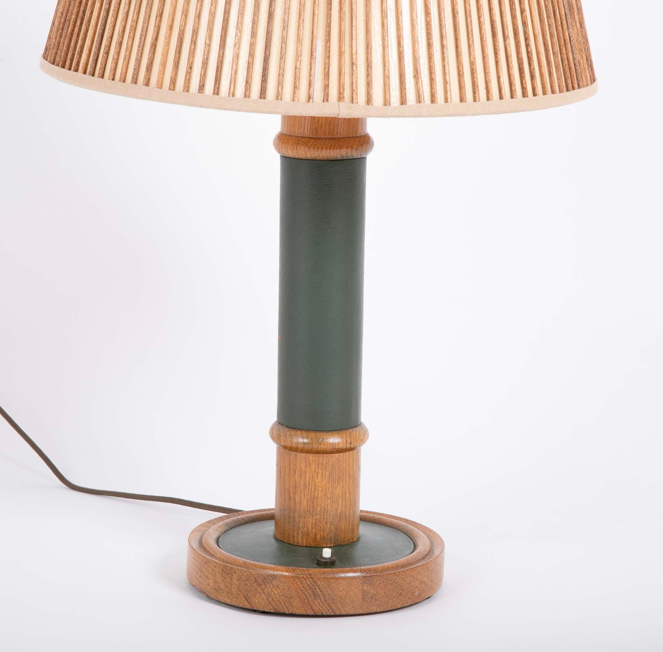 A Leather and Oak Lamp Designed by Paul Dupre-Lafon for Hermes