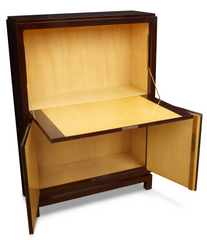 Jacques Adnet Lacquered Cabinet with Abstract Gilt and Inlaid Design