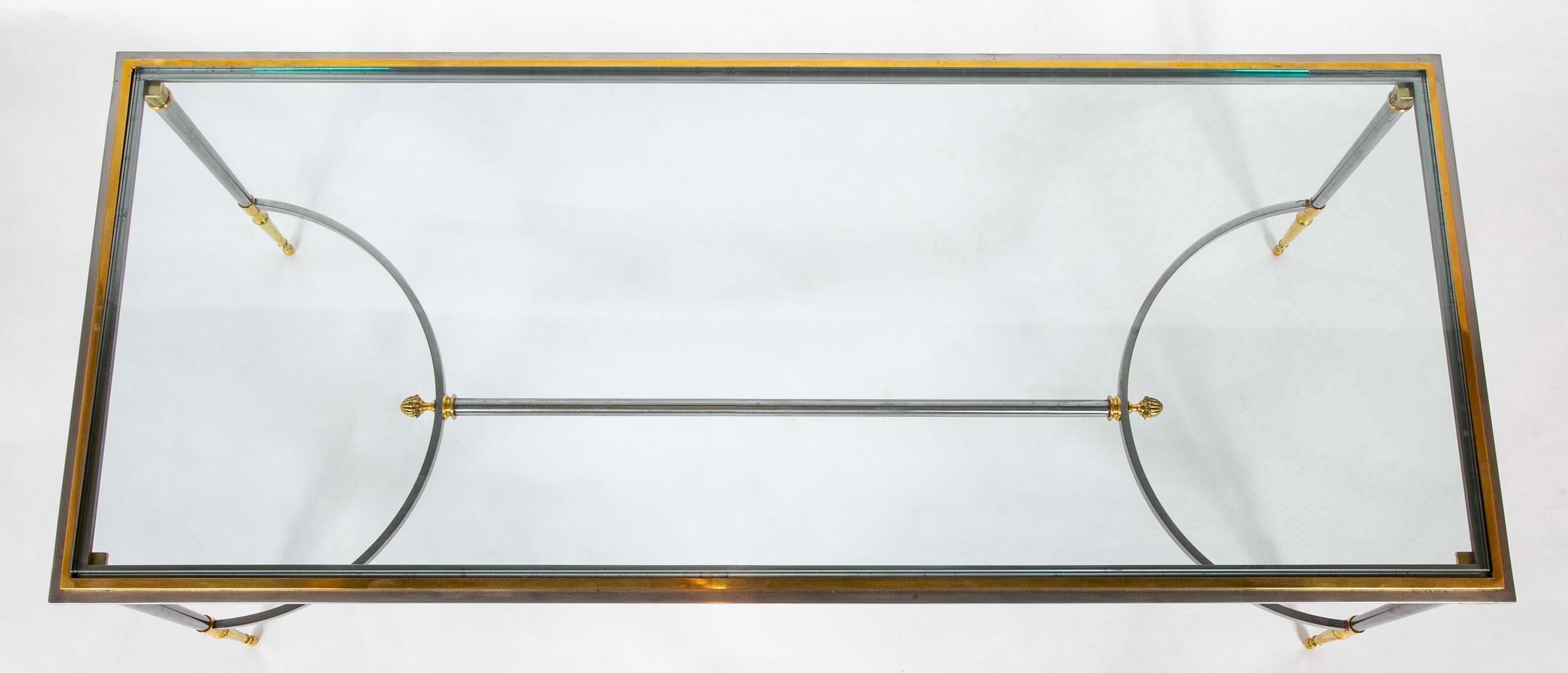 A Maison Charles Style Stainless Steel and Gilt bronze Coffee Table