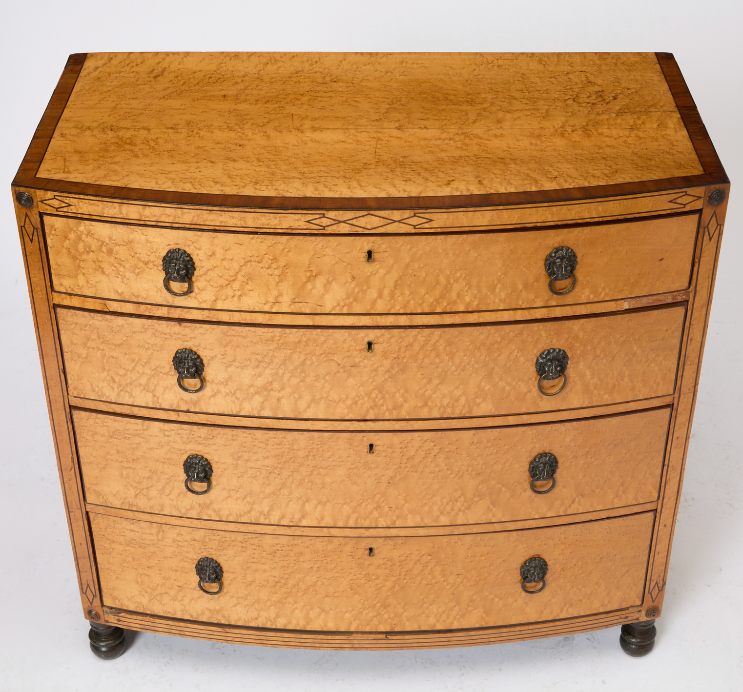 Regency Inlaid Bird's Eye Maple Bowfront Chest of Drawers