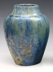 Pierrefonds Art Pottery Vases, Blue Crystalline Glaze on Golden Brown Ground