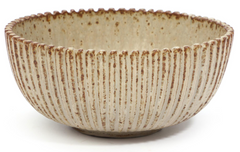 Arne Bang Round Stoneware Bowl with Vertical Incised Relief Decor