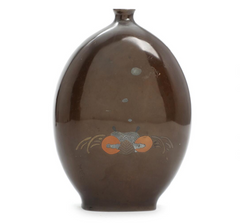 Japanese Patinated Bronze Vase with Mixed Metal Inlay Octopus